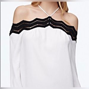 Ramy Brook halterneck long sleeve blouse black and white